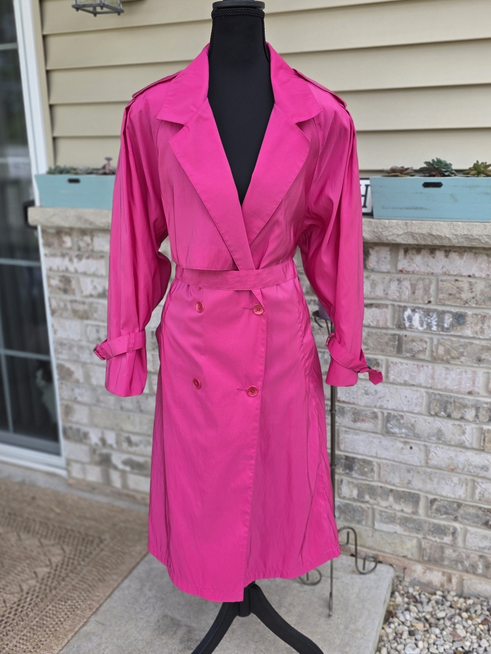 Vintage Forecaster of Boston Hot Pink Belted Trench Coat Made USA ILGWU